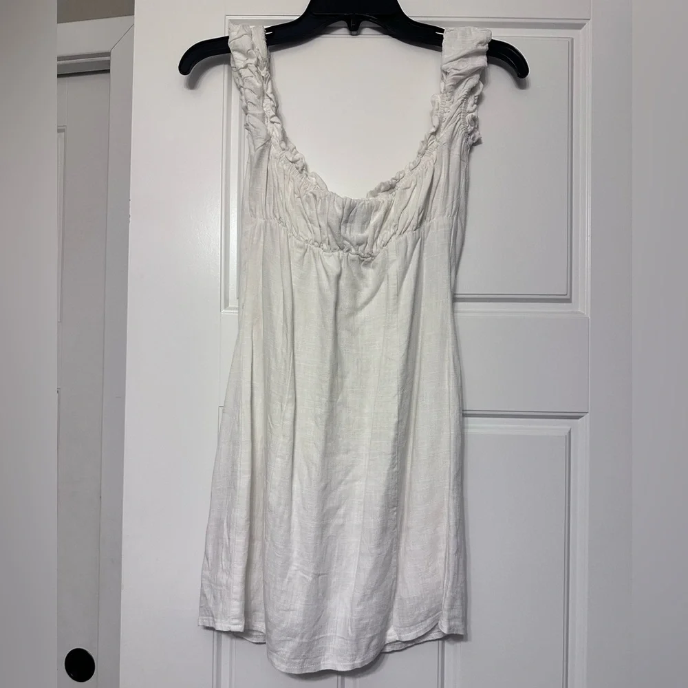 Princess Polly white linen tie button up mini dress size 4 - Picture 5 of 9